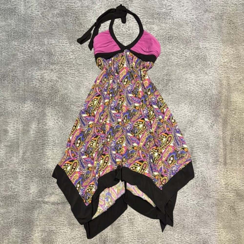 Y2k Paisley Halter Asymmetrical Dress
